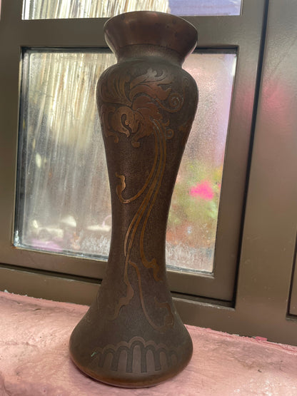 Antique Art Nouveau Vase with Bronze Patina Val Saint Lambert
