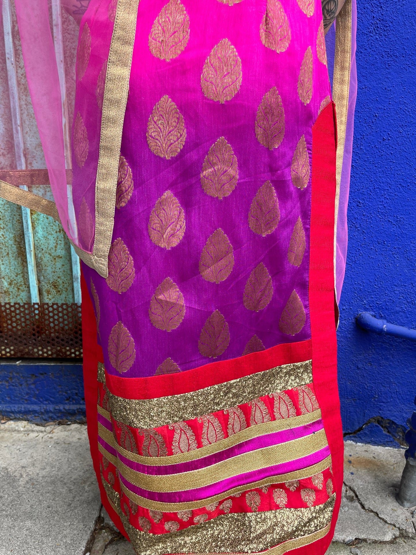 Vintage Sumptuous Exotic Magenta Indian Tunic, Pant and Scarf