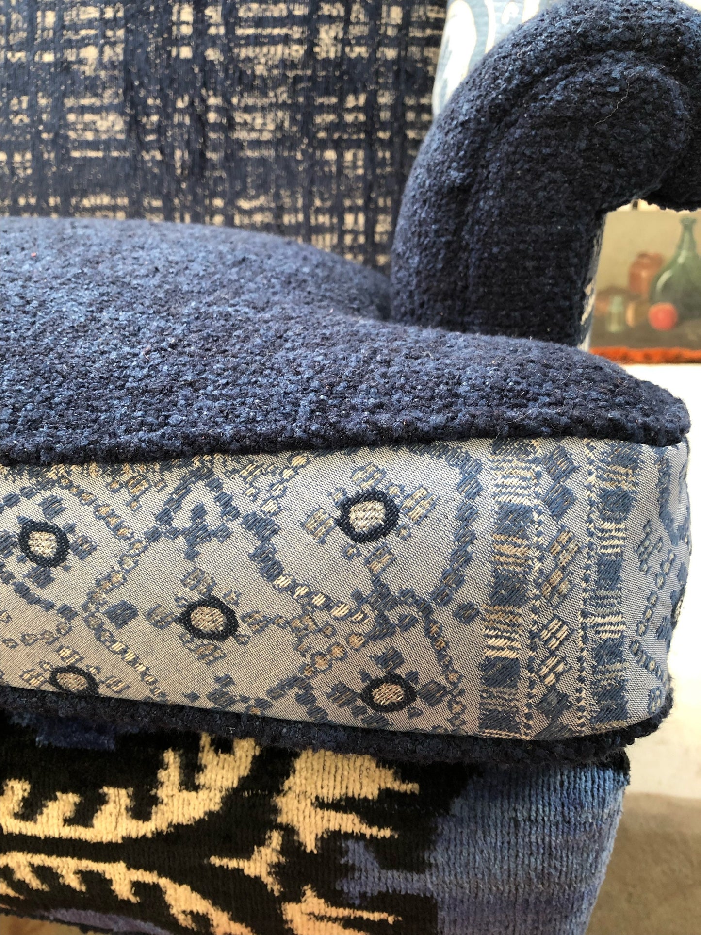 Recycled Reupholstered 1940s Loveseat in Shade of Blue