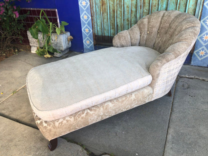 Vintage Recycled Reupholstered Champagne Silk Velvets and Brocade Chaise Lounge