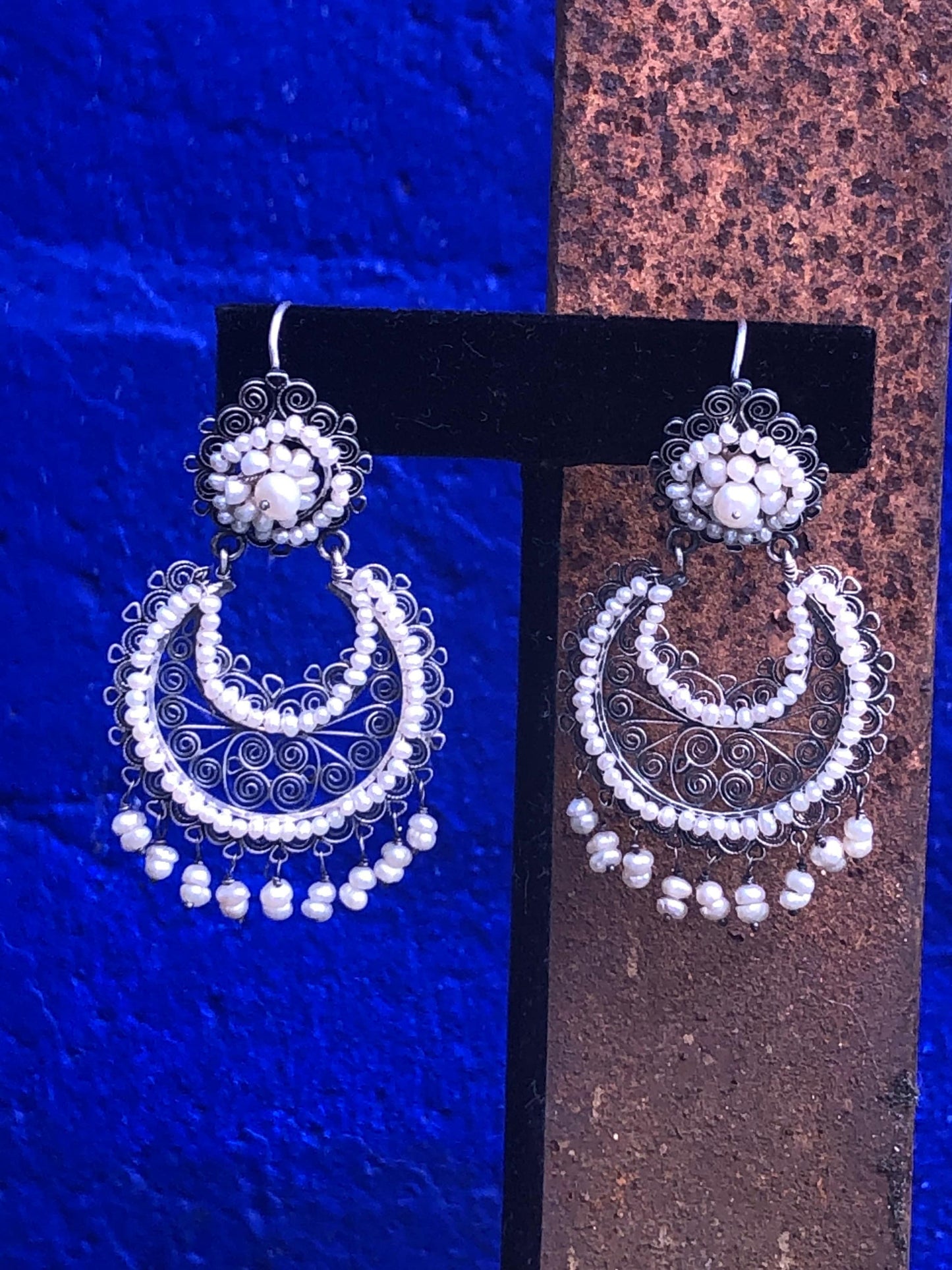 Vintage Mexican Style Federico Jimenez Sterling Silver and Pearl Earrings