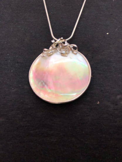 Large Mother of Pearl and Diamond Pendant Necklace