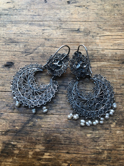 Vintage Mexican Style Federico Jimenez Sterling Silver and Pearl Earrings