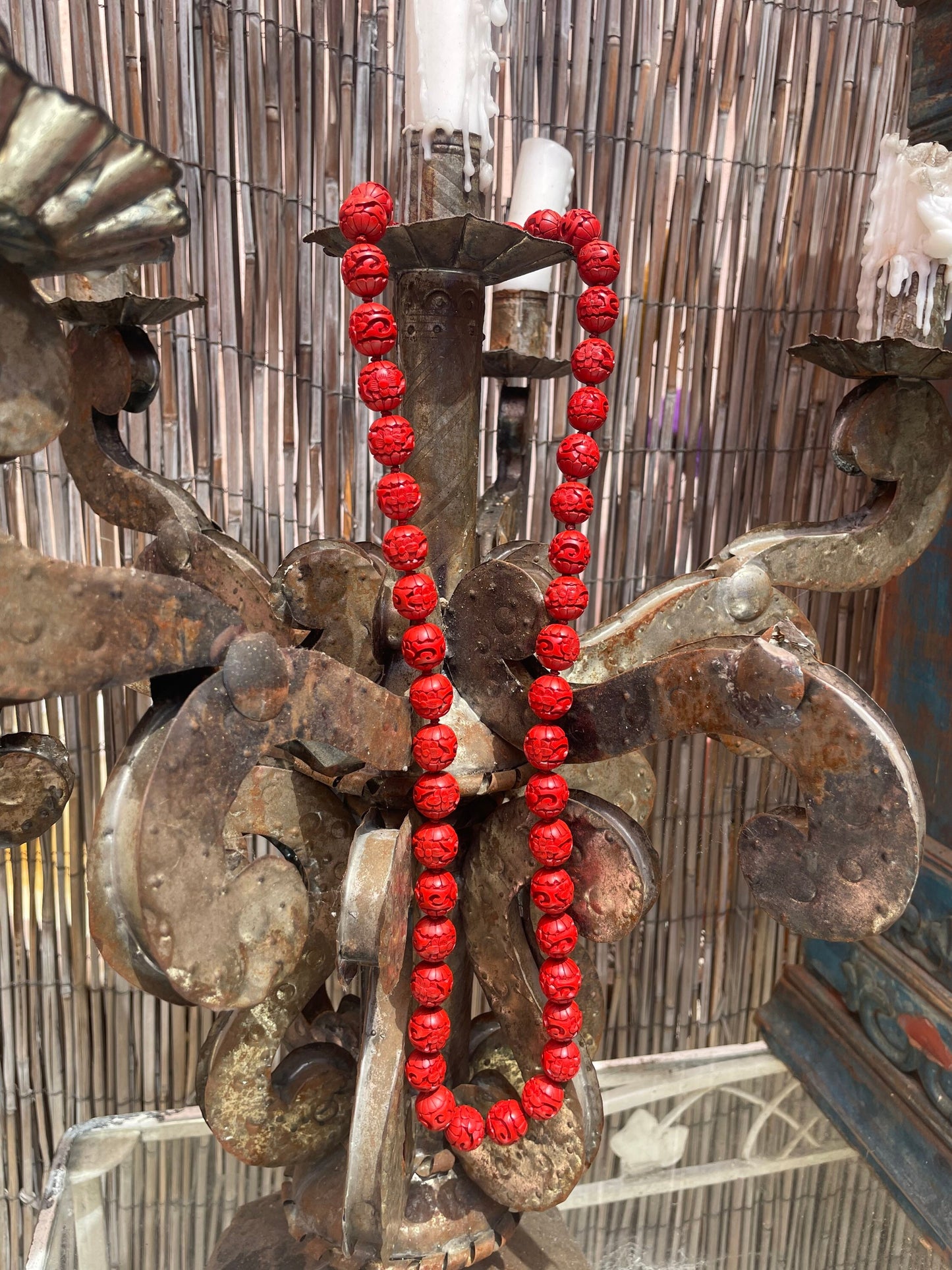 Vintage Hand-carved Chinese Cinnabar Beads