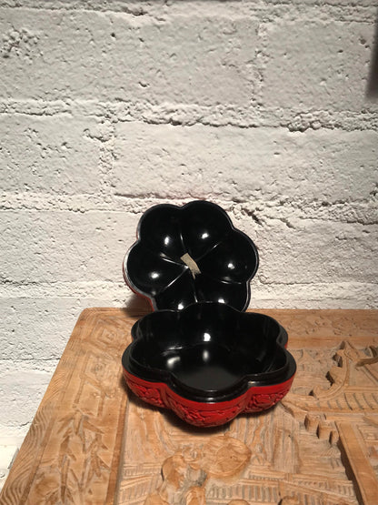 Vintage Antique Cinnabar Carved Lacquerware Pumpkin Shaped Jewelry Box