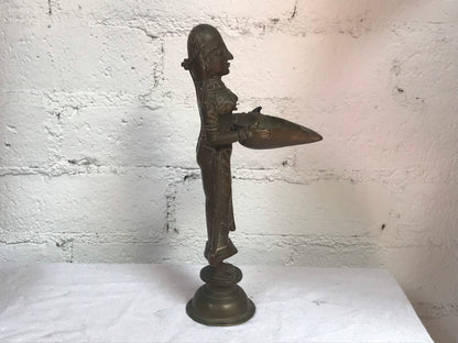 Antique Hindu Bronze Sculpture of Woman Holding Diya