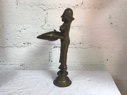 Antique Hindu Bronze Sculpture of Woman Holding Diya