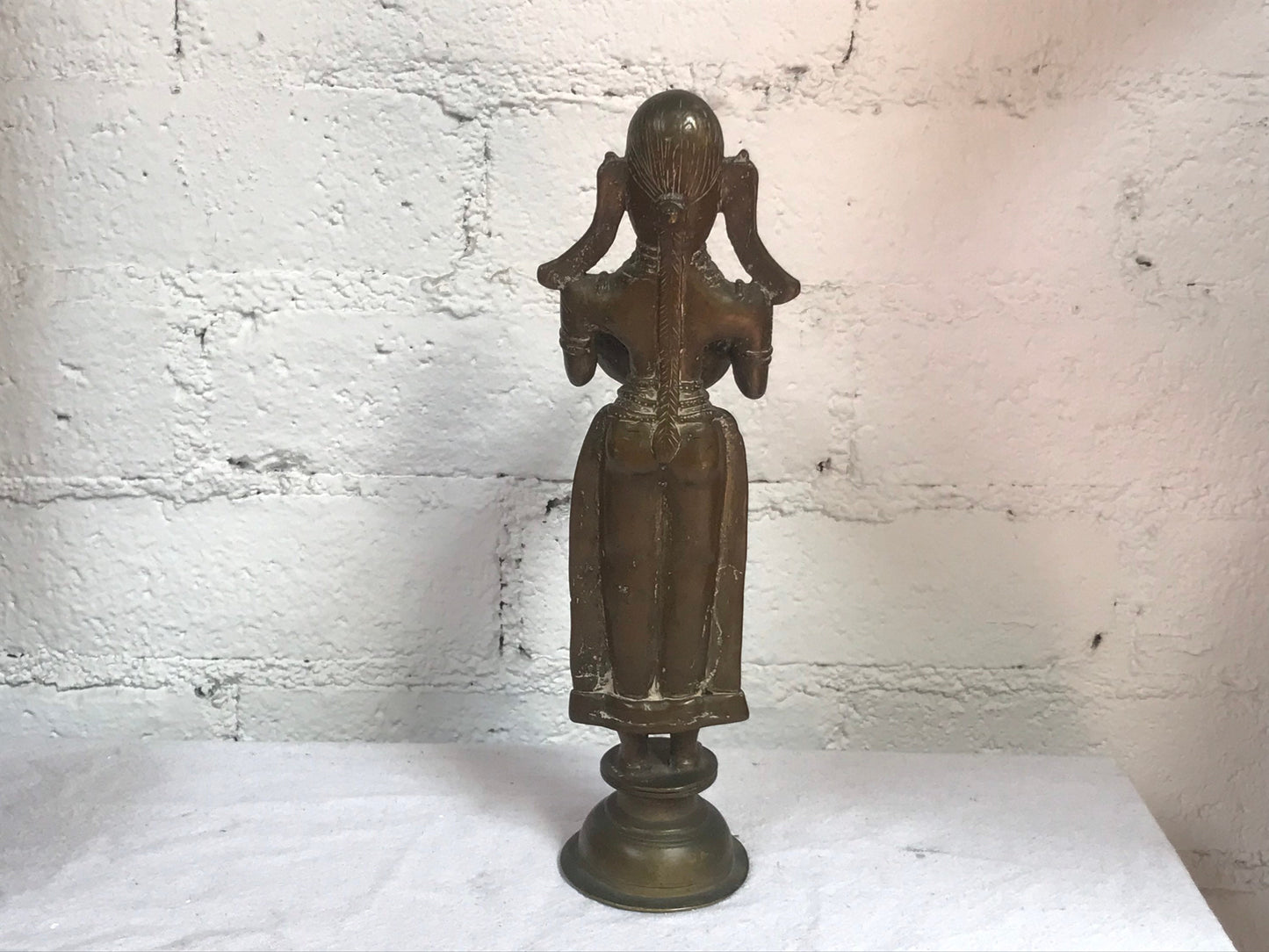 Antique Hindu Bronze Sculpture of Woman Holding Diya