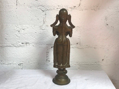 Antique Hindu Bronze Sculpture of Woman Holding Diya