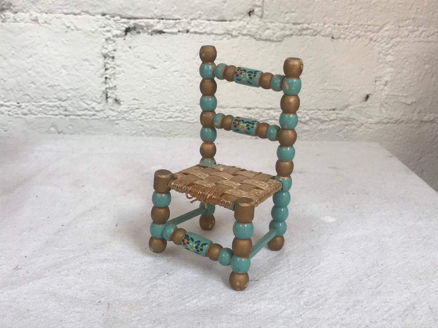 Vintage Hand-painted Dollhouse Folk Art Chair Set