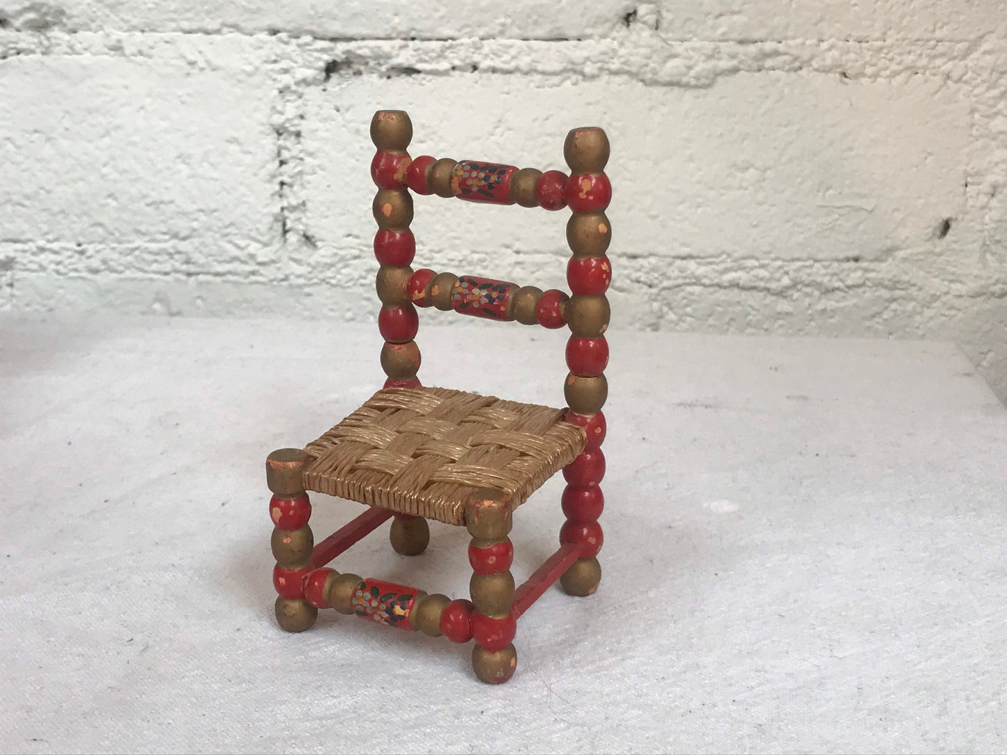Vintage Hand-painted Dollhouse Folk Art Chair Set