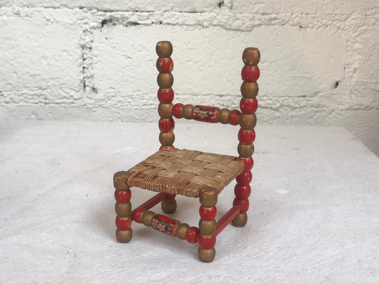 Vintage Hand-painted Dollhouse Folk Art Chair Set