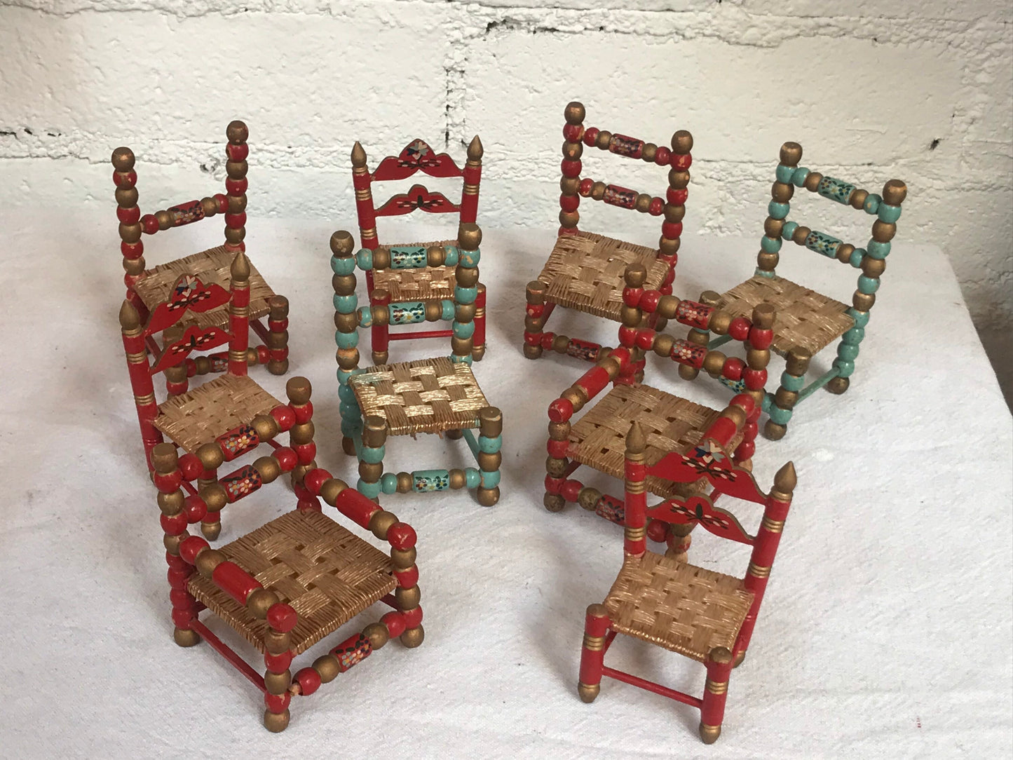 Vintage Hand-painted Dollhouse Folk Art Chair Set