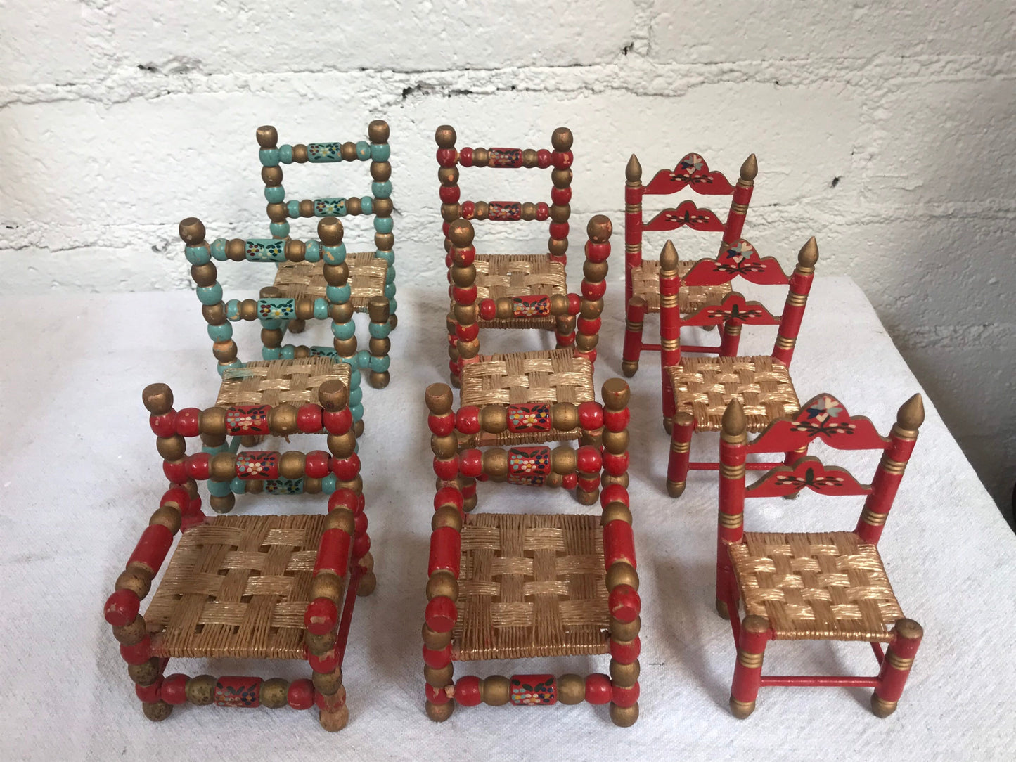 Vintage Hand-painted Dollhouse Folk Art Chair Set
