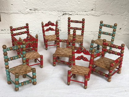 Vintage Hand-painted Dollhouse Folk Art Chair Set