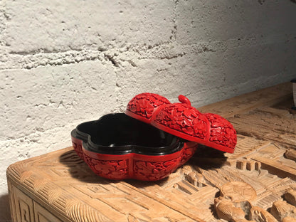 Vintage Antique Cinnabar Carved Lacquerware Pumpkin Shaped Jewelry Box