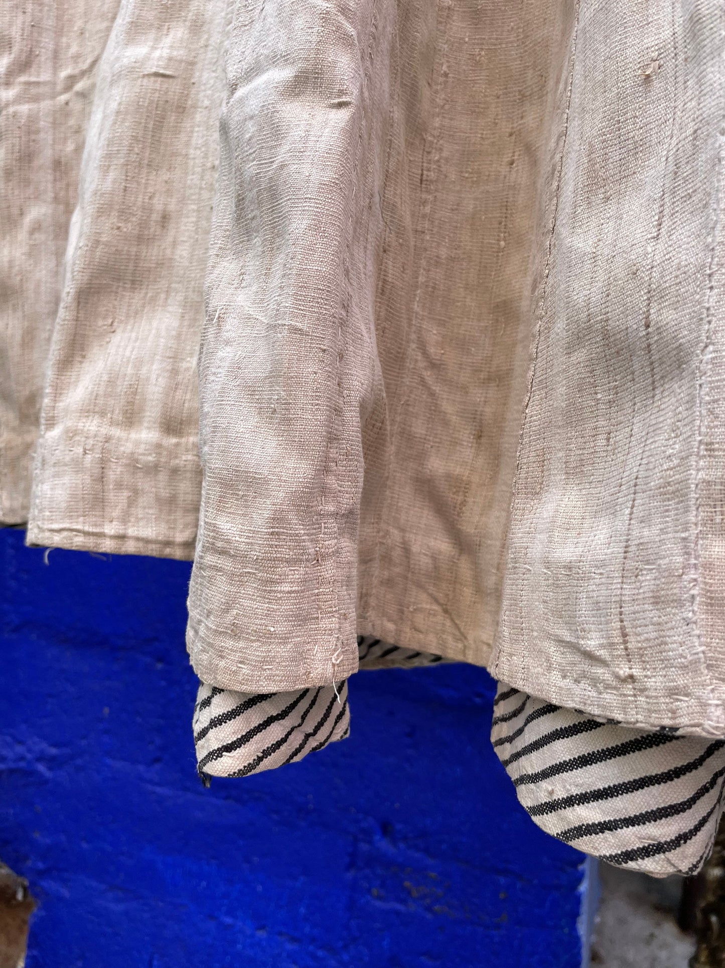 Vintage African Hausa Chief's Robe Hand Embroidered and Hand Woven Linen Beige Dress Tunic Kaftan