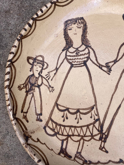Vintage Mexican Michoachan Handpainted Cermanic Plate Family TZIN TZUN TZAN