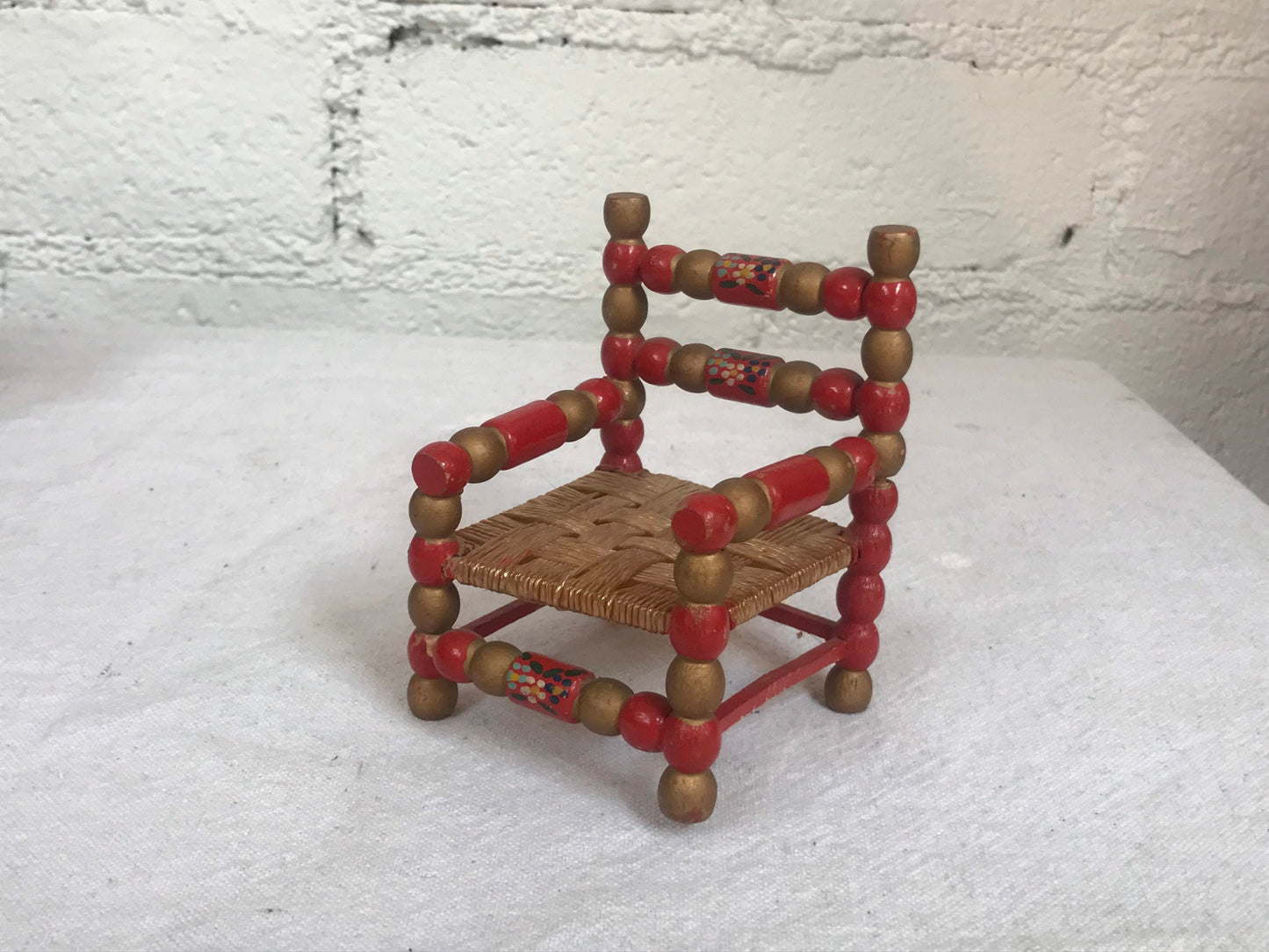Vintage Hand-painted Dollhouse Folk Art Chair Set