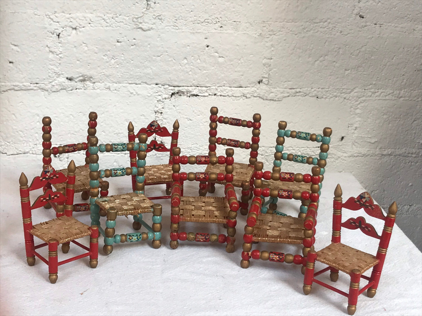 Vintage Hand-painted Dollhouse Folk Art Chair Set
