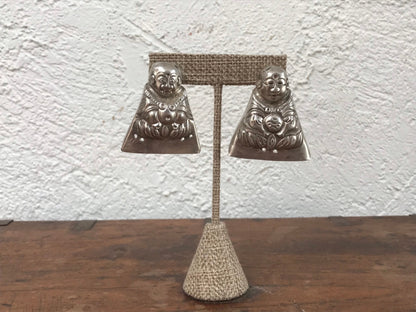 Vintage Chinese Silver Triangular Buddha Earrings