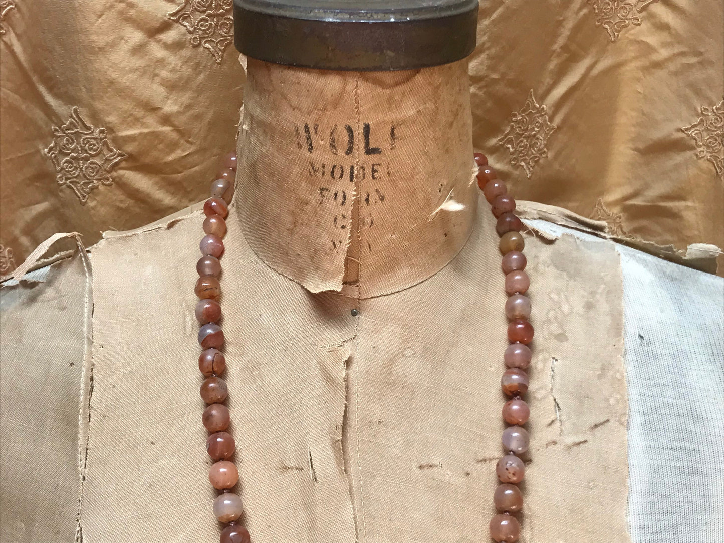Vintage Citrine Beaded Necklace with Chinese Metal Pendant
