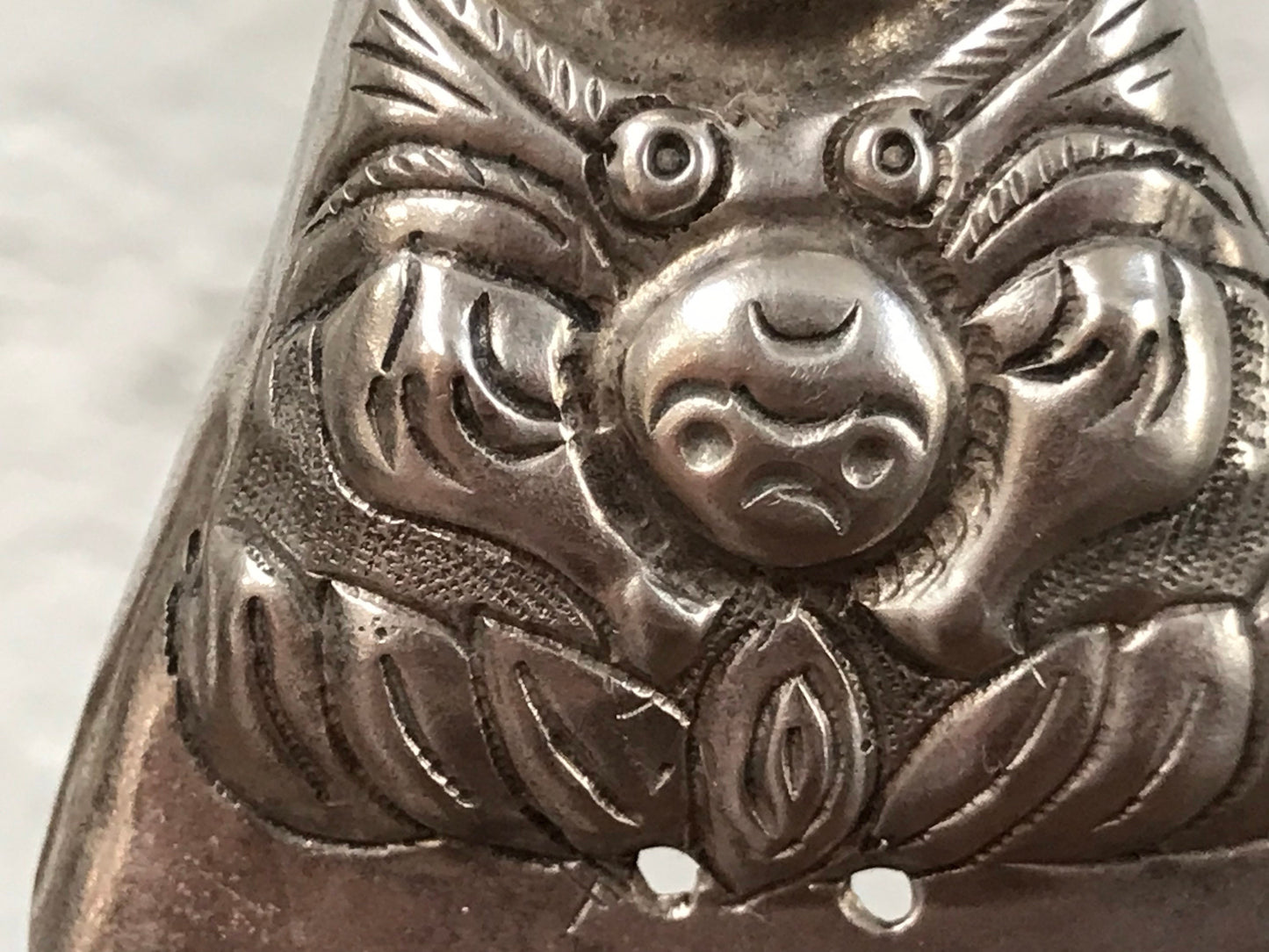 Vintage Chinese Silver Triangular Buddha Earrings