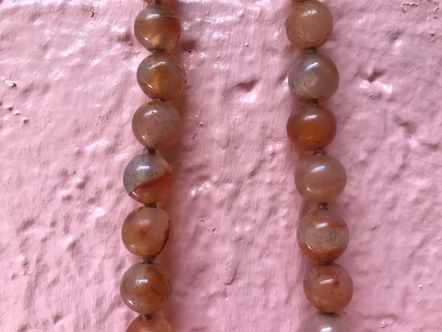 Vintage Citrine Beaded Necklace with Chinese Metal Pendant