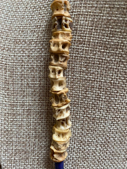 Fish Vertebrae and Blue Lapis Beaded Necklace
