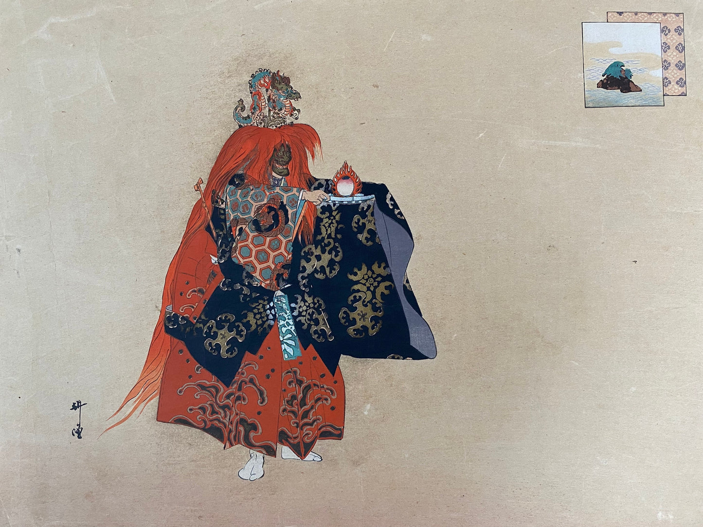 Tsukioka Kyōgo Painted Woodblock Print Noh Dance Scene