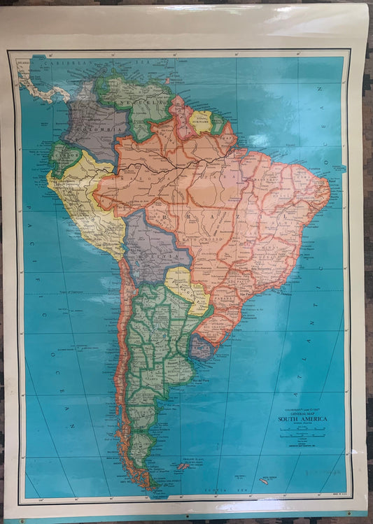 Vintage Colorprint-Lam-O-Tex South American Map