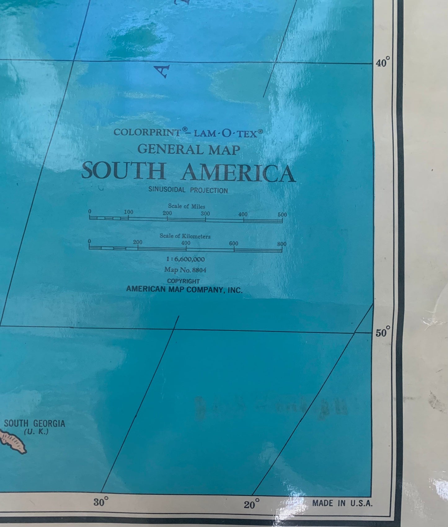 Vintage Colorprint-Lam-O-Tex South American Map