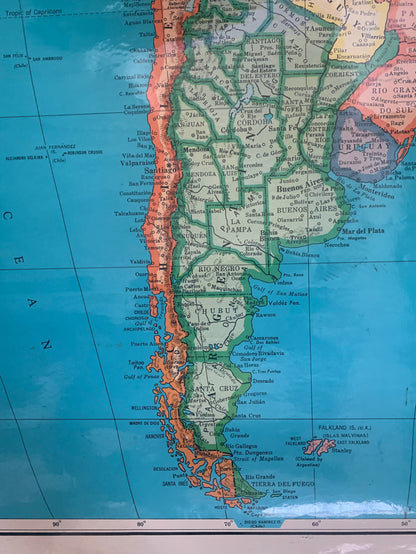 Vintage Colorprint-Lam-O-Tex South American Map