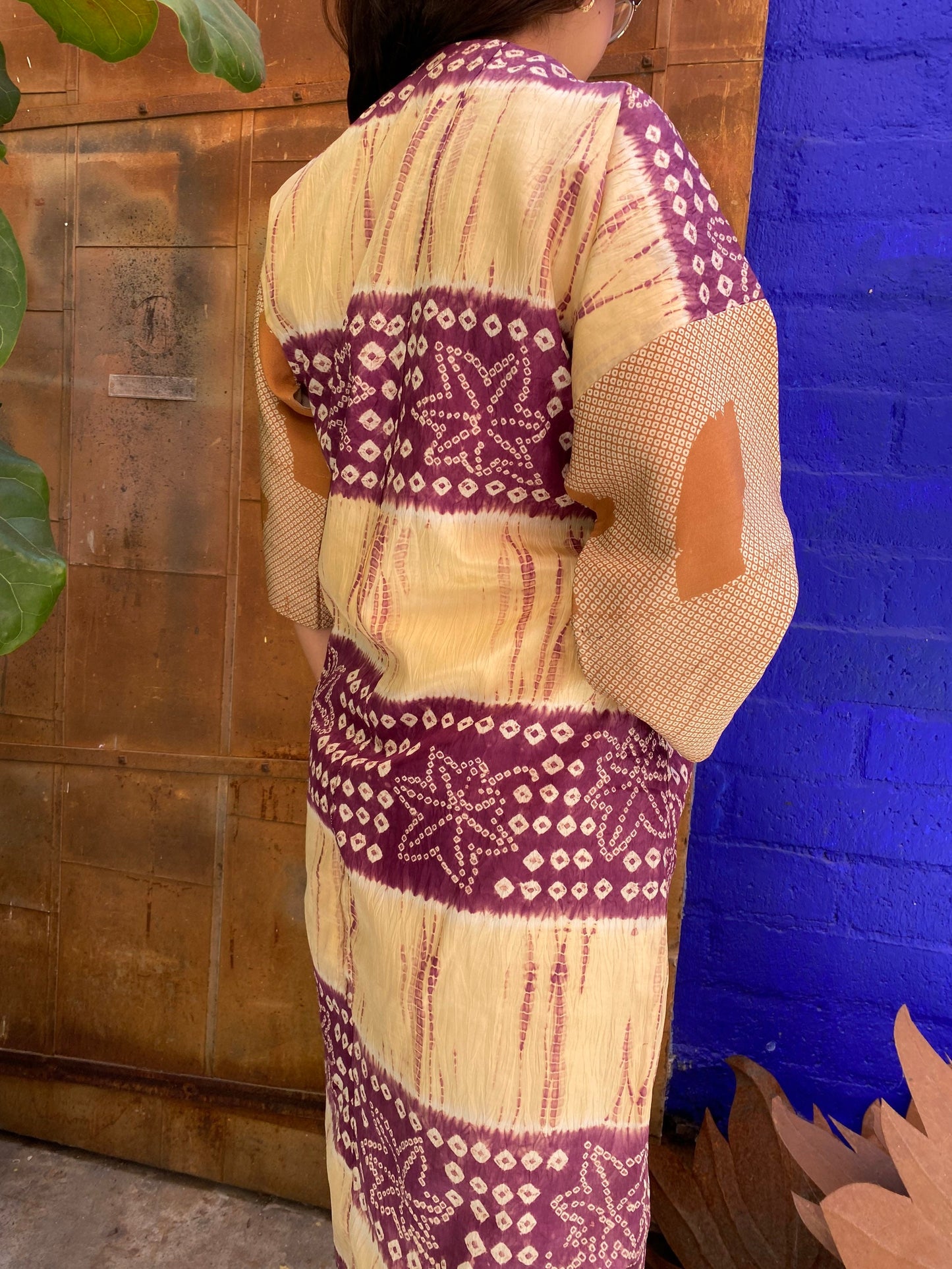 Vintage Silk Purple and Butter Yellow Kimono Jacket