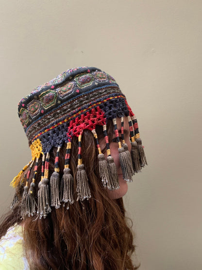 Vintage Antique Handmade Hand Embroidered Ethnic Tribal Hat