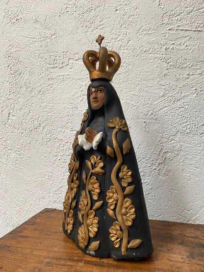 Vintage Mexican Virgin of Solitude Clay Figure