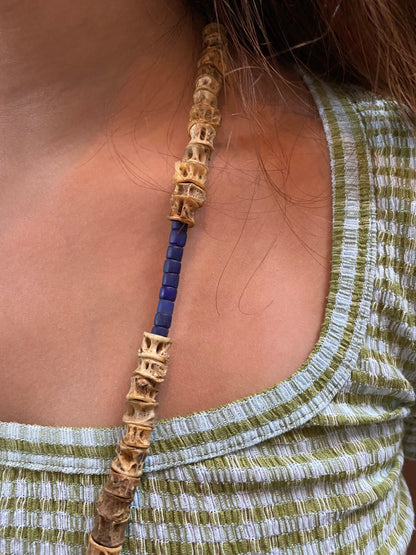 Fish Vertebrae and Blue Lapis Beaded Necklace