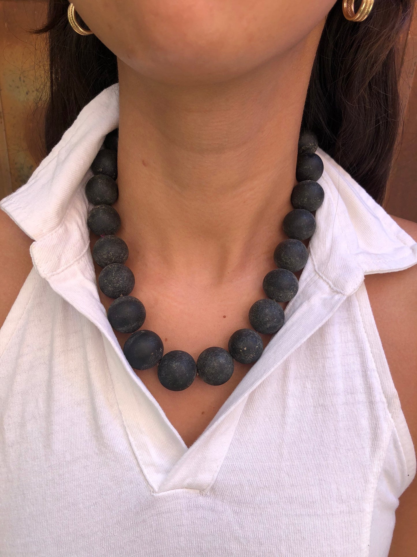 Modern Tribal Primitive Wood Ball Necklace with Unique Closure