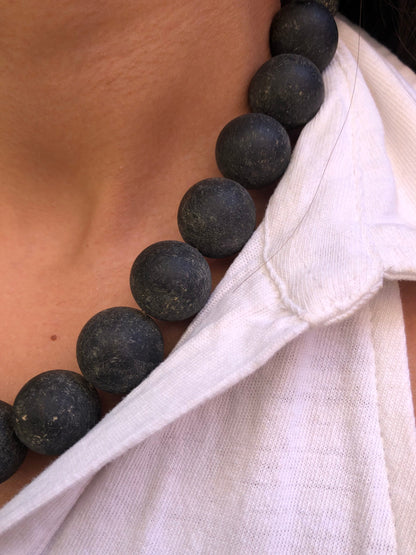 Modern Tribal Primitive Wood Ball Necklace with Unique Closure