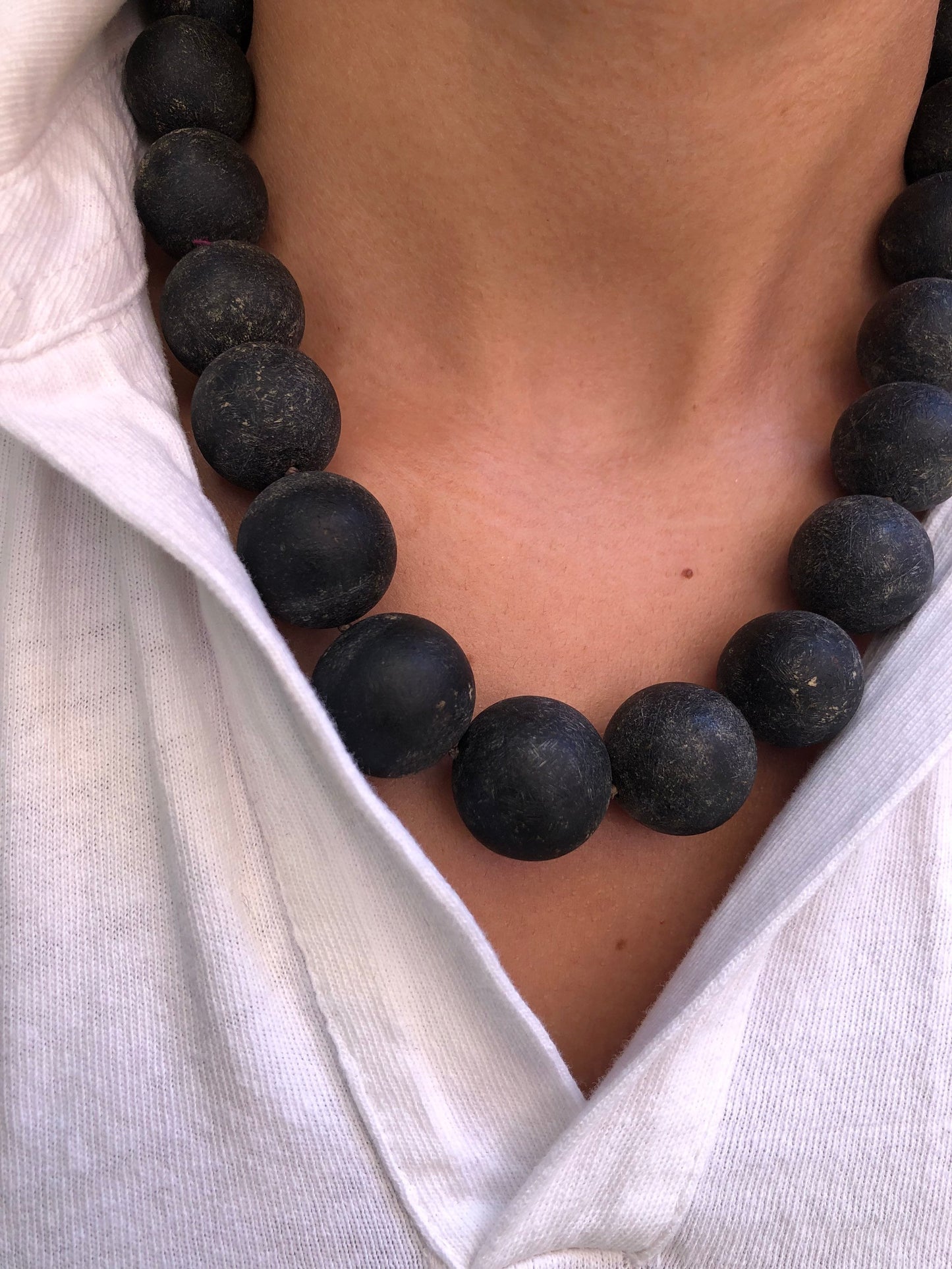 Modern Tribal Primitive Wood Ball Necklace with Unique Closure