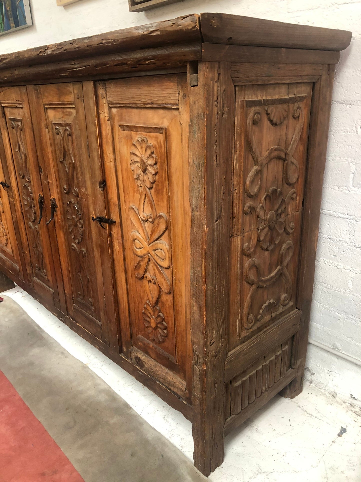 Antique Vintage Massive Mexican Dining Room Hand Carved Cabinet