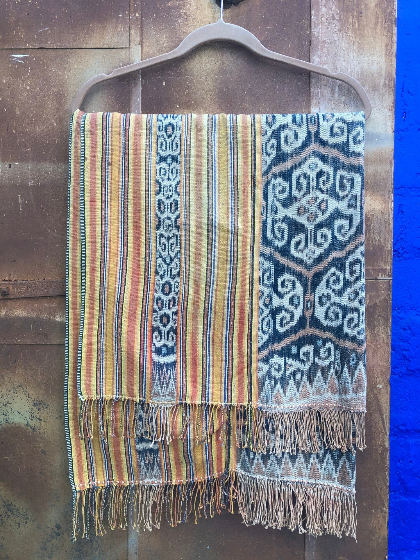 Vintage Handwoven Ikat Textile, Tablecloth, Shawl