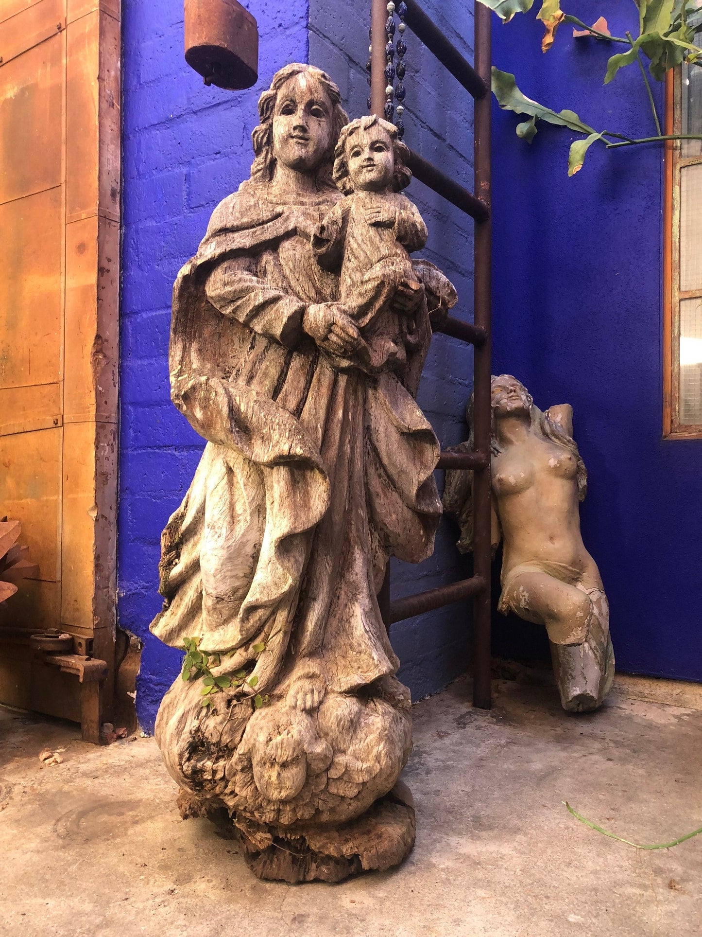 Antique Vintage Hand Carved Wooden Virgin of Guadalupe