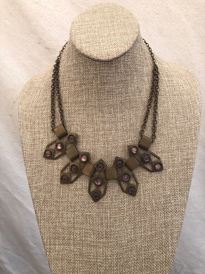 Vintage Brass and Lavender Glass Necklace