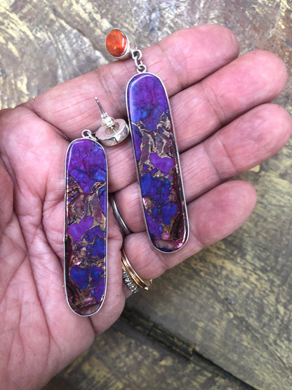 Native American Spiny Oyster and Reconstituted Stone Earrings Purple and Orange Earrings