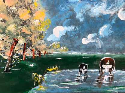 Primitive Folk Art Painting on Metal
