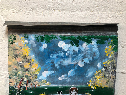 Primitive Folk Art Painting on Metal
