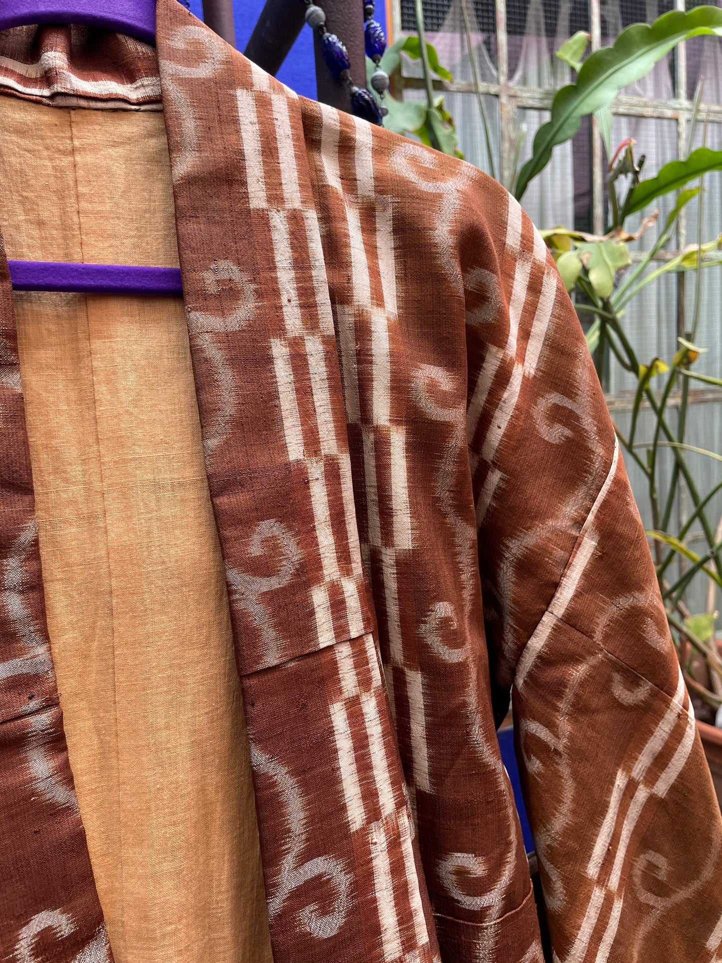 Brown Spiral Pattered Unisex Kimono
