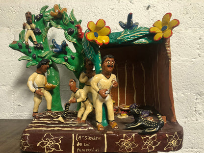 Vintage Mexican Clay Village Scene from Ocumicho