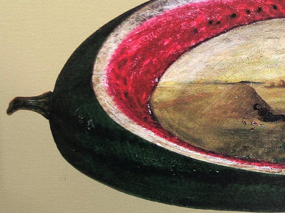 RESERVEd FOR SUSAN Black Americana Watermelon Field Folk Art Painting